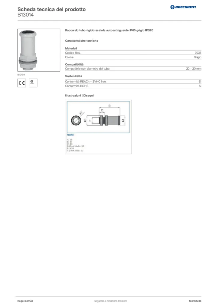 Immagine Bocchiotti Scheda tecnica del prodotto B13014 | Hager Italia