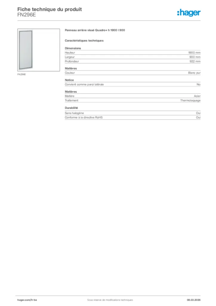 Image Hager Fiche technique du produit FN296E | Hager Belgique
