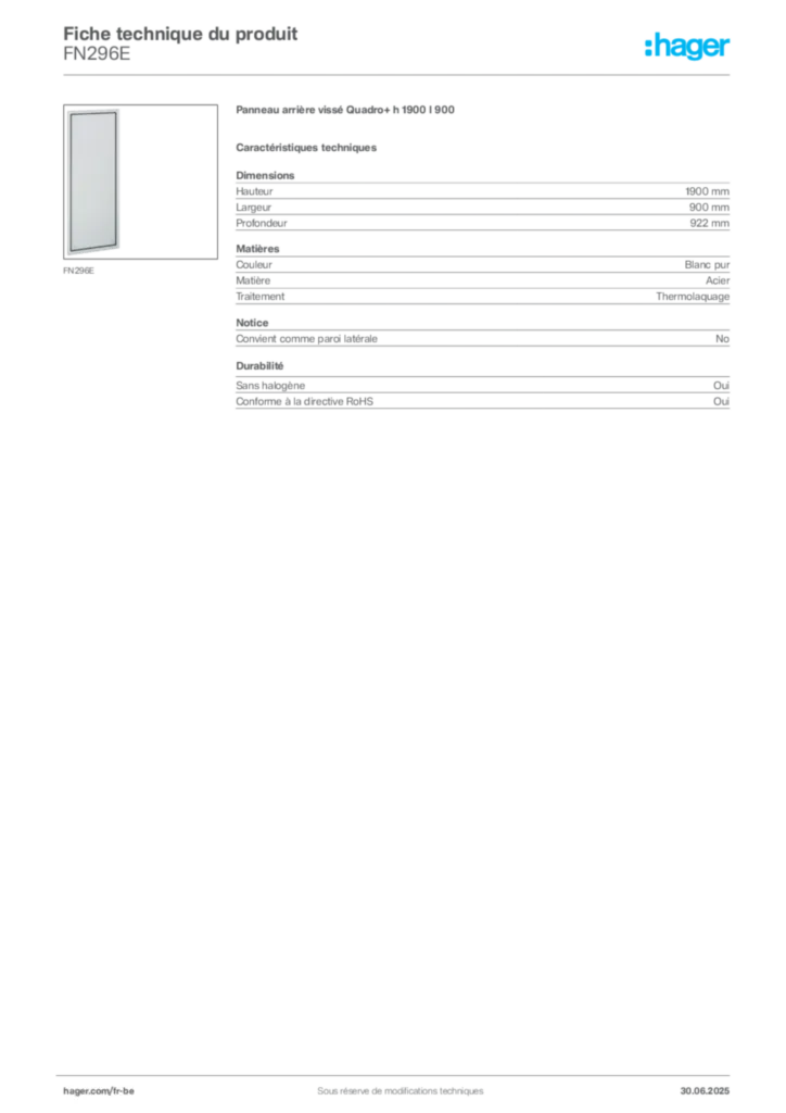 Image Hager Fiche technique du produit FN296E | Hager Belgique