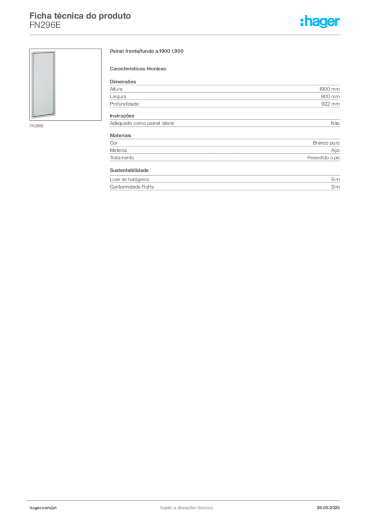 Imagem Hager Ficha técnica do produto FN296E | Hager Portugal