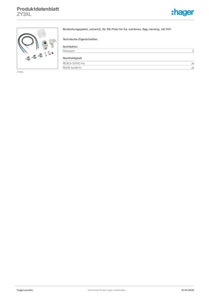 Bild Hager Produktdatenblatt ZY3XL | Hager Deutschland