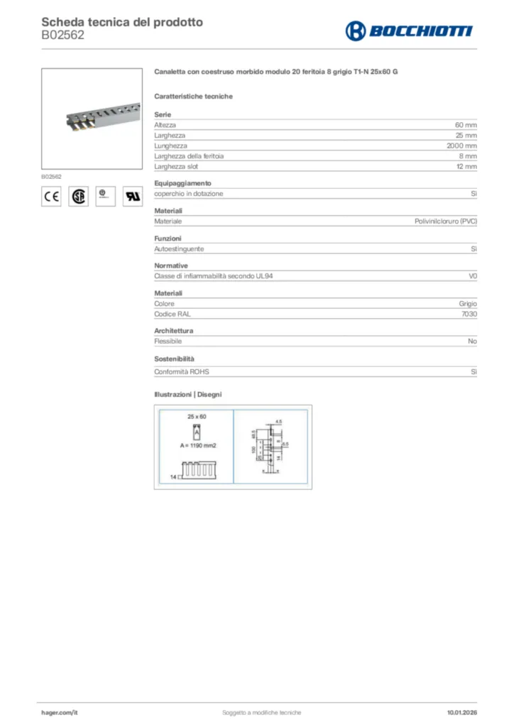Immagine Bocchiotti Scheda tecnica del prodotto B02562 | Hager Italia