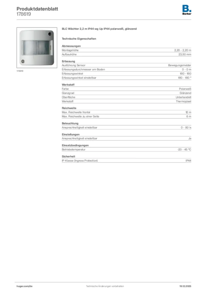 Bild Berker Produktdatenblatt 178619 | Hager Deutschland