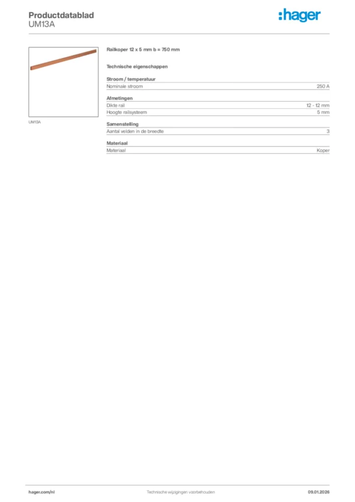 Afbeelding Hager Productdatablad UM13A | Hager Nederland