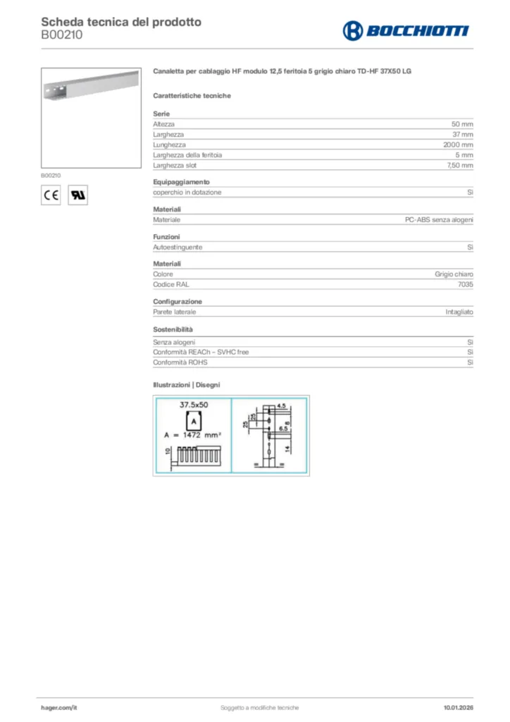 Immagine Bocchiotti Scheda tecnica del prodotto B00210 | Hager Italia