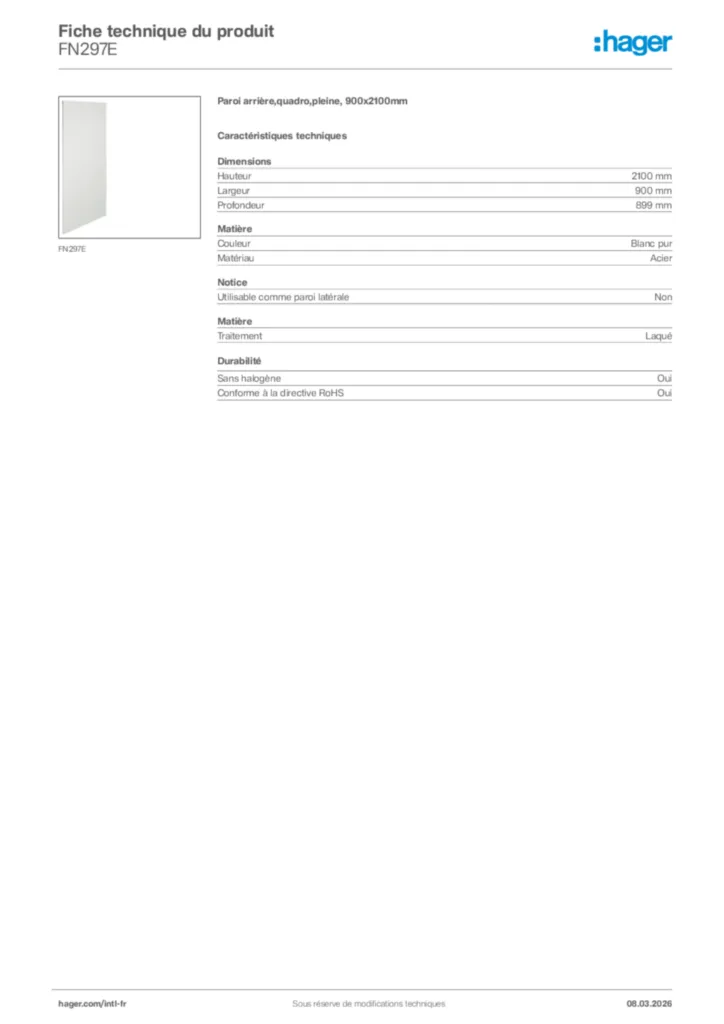 Image Hager Fiche technique du produit FN297E | Hager Afrique