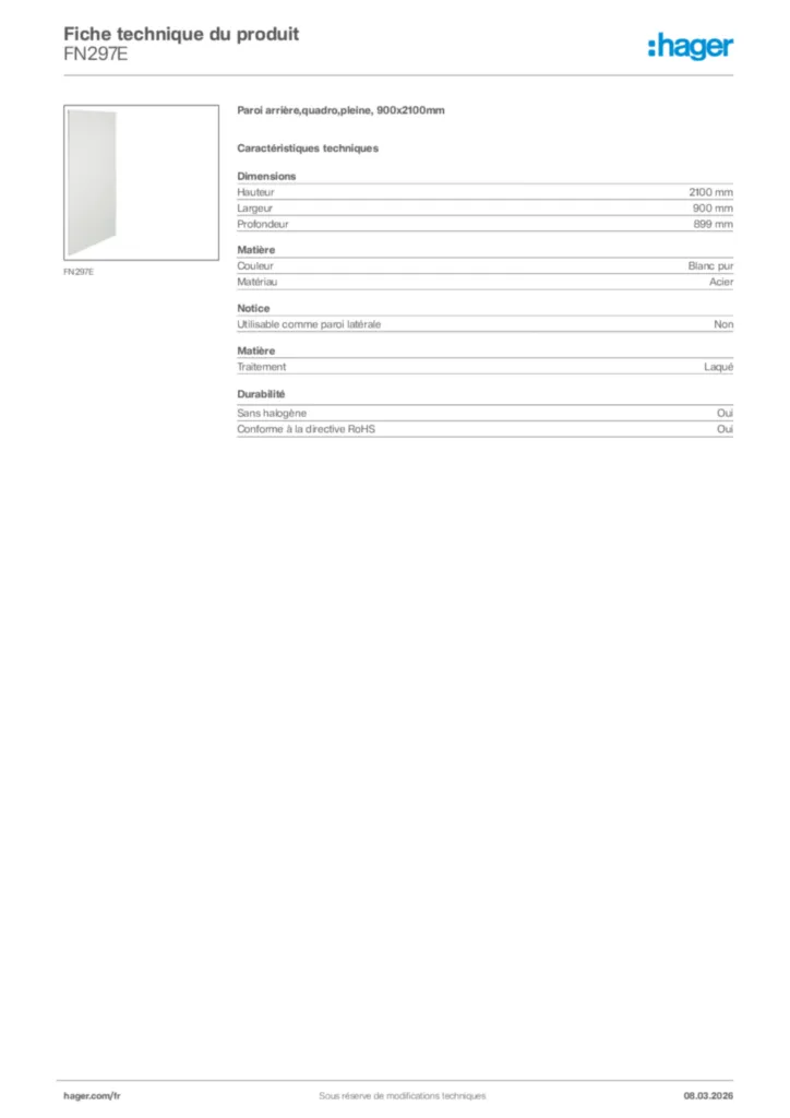 Image Hager Fiche technique du produit FN297E | Hager France