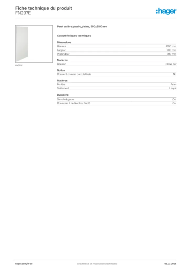 Image Hager Fiche technique du produit FN297E | Hager Belgique