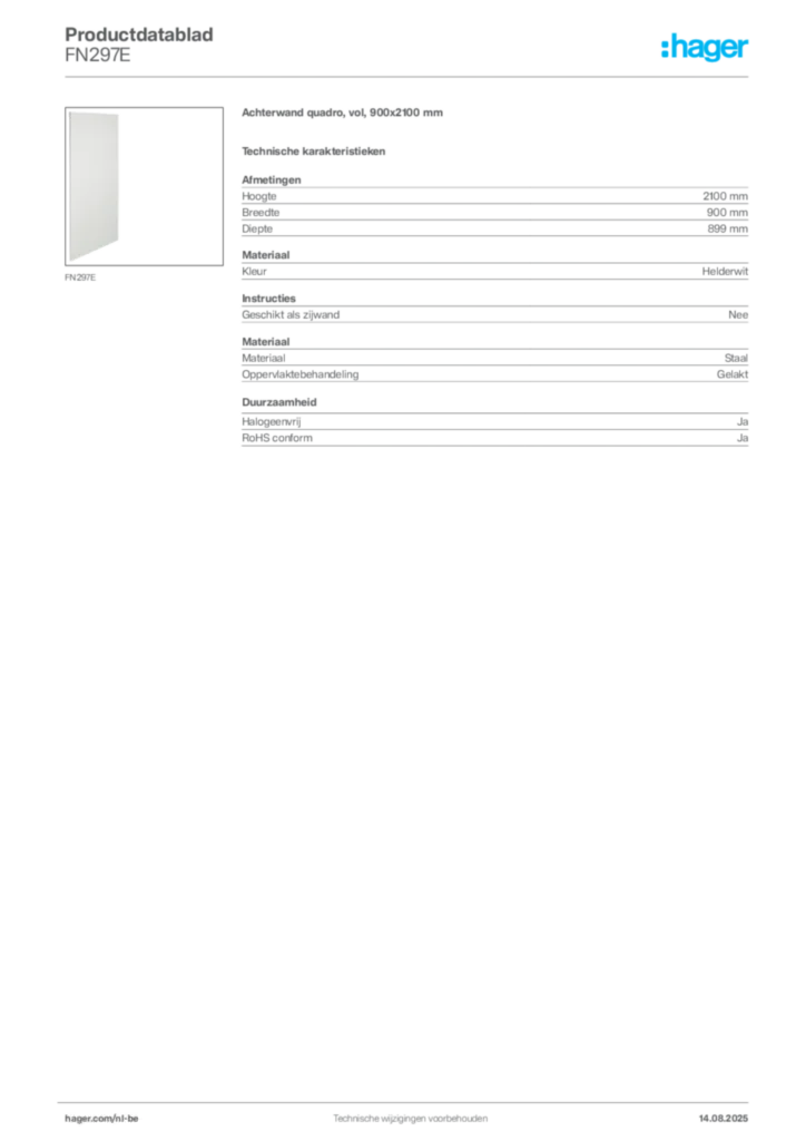 Afbeelding Hager Productdatablad FN297E | Hager Belgium