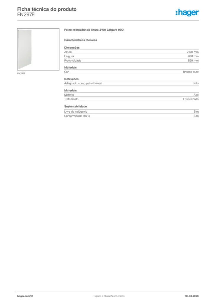 Imagem Hager Ficha técnica do produto FN297E | Hager Portugal