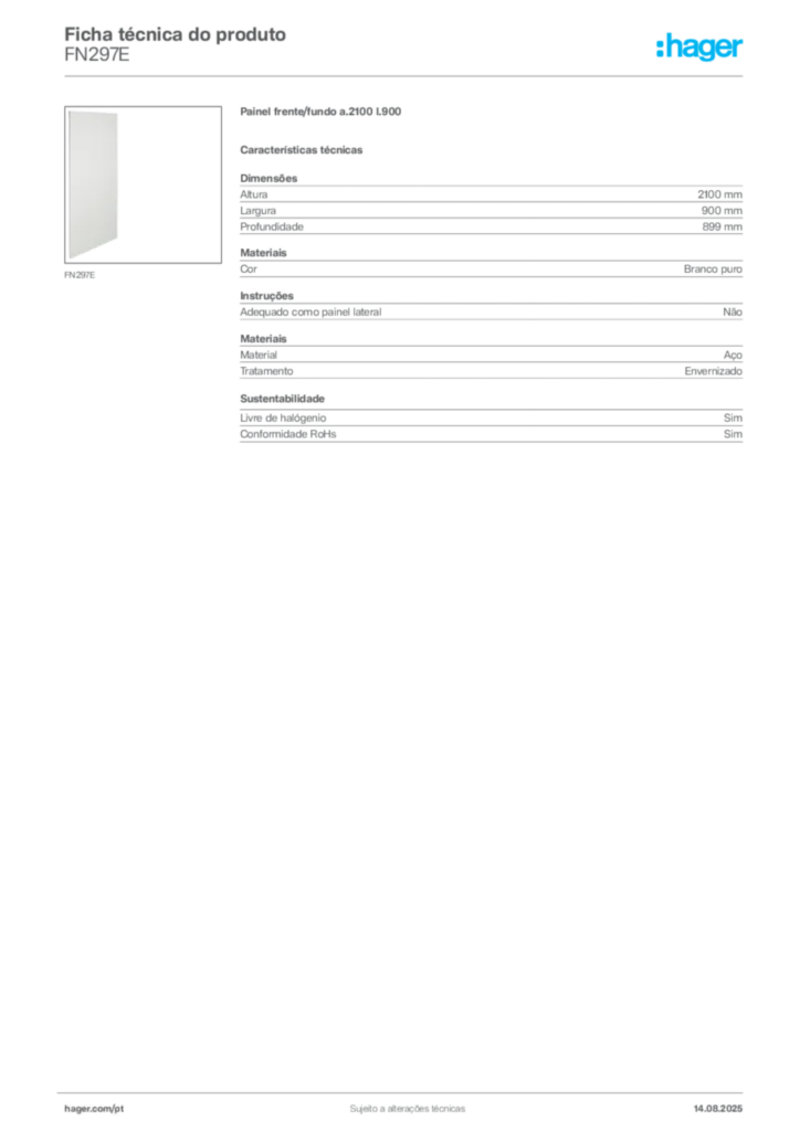 Imagem Hager Ficha técnica do produto FN297E | Hager Portugal