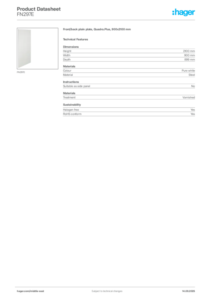 Image Hager Product data sheet FN297E  | Hager