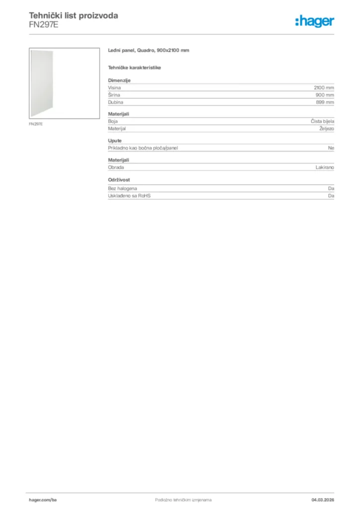 Slika Hager Tehnički list proizvoda FN297E  | Hager