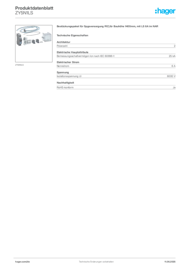 Bild Hager Produktdatenblatt ZY5N1LS | Hager Deutschland
