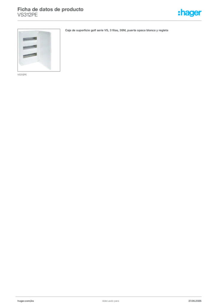 Imagen Hager Ficha de datos de producto VS312PE | Hager España