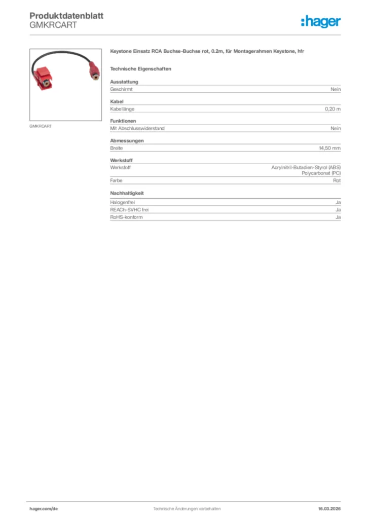 Bild Hager Produktdatenblatt GMKRCART | Hager Deutschland