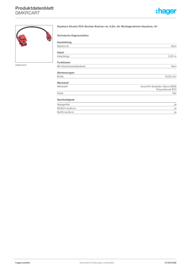 Bild Hager Produktdatenblatt GMKRCART | Hager Deutschland