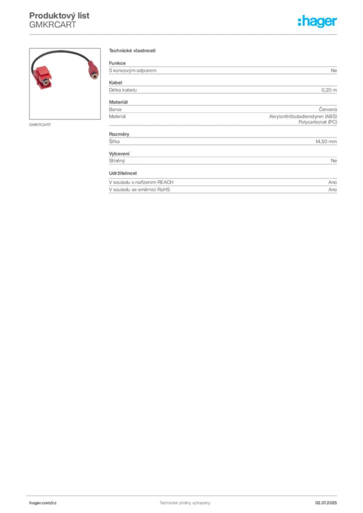 Obrázek Hager Produktový list GMKRCART | Hager