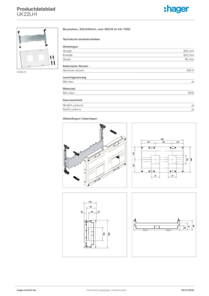 Afbeelding Hager Productdatablad UK22LH1 | Hager Belgium