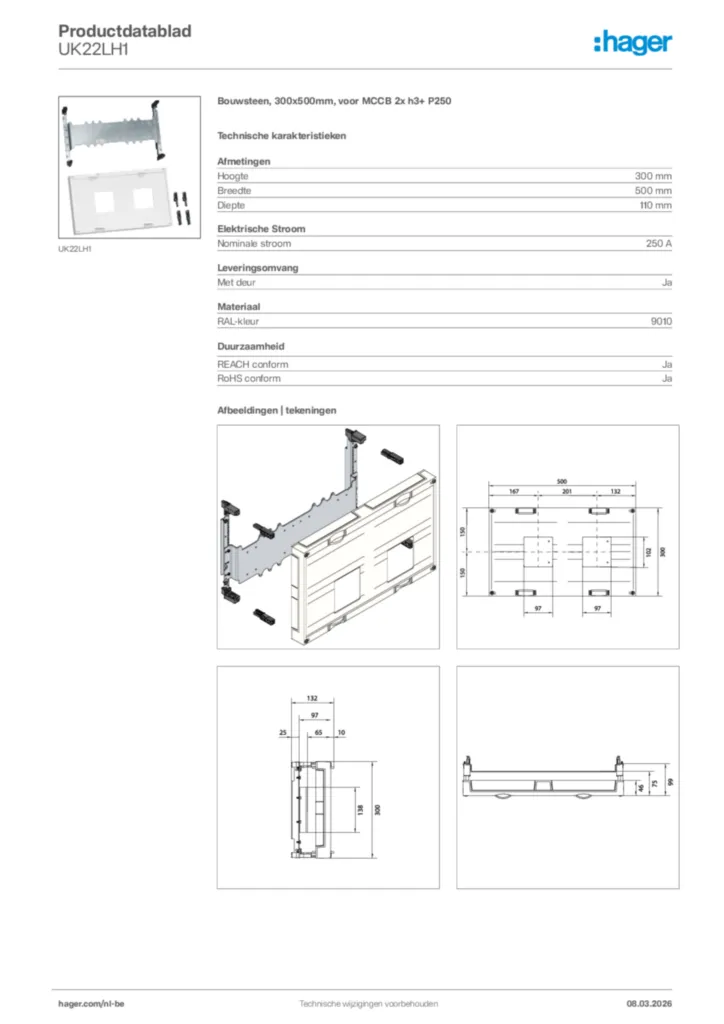 Afbeelding Hager Productdatablad UK22LH1 | Hager Belgium