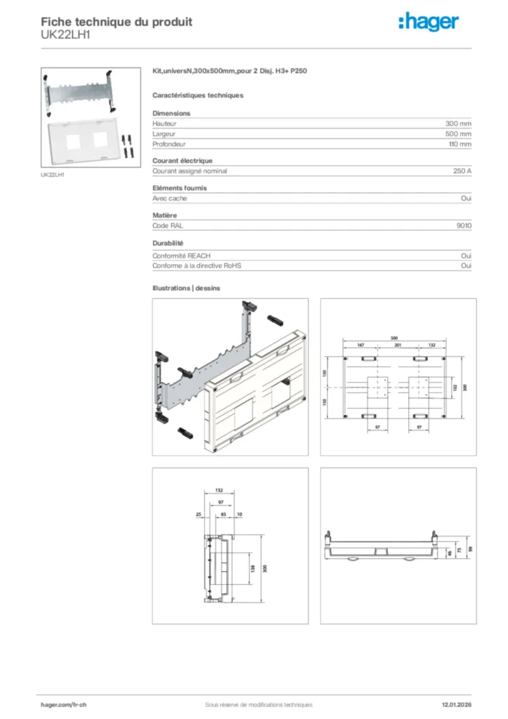 Image Hager Fiche technique du produit UK22LH1 | Hager Suisse