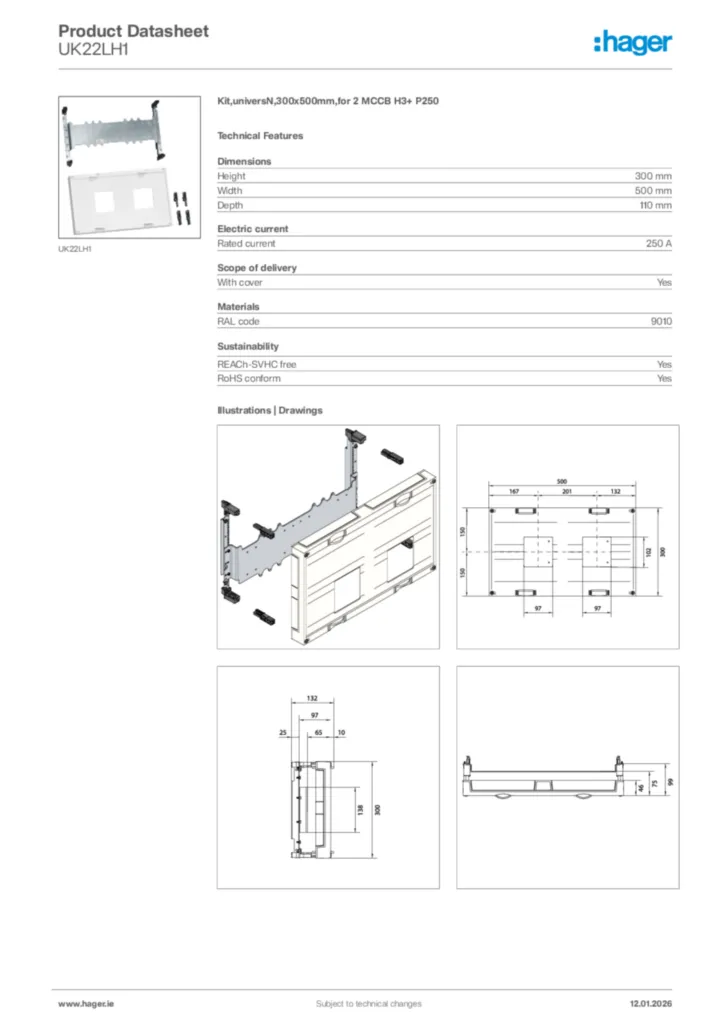 Image Hager Product data sheet UK22LH1  | Hager