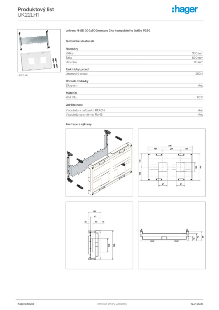 Obrázek Hager Product data sheet UK22LH1 | Hager