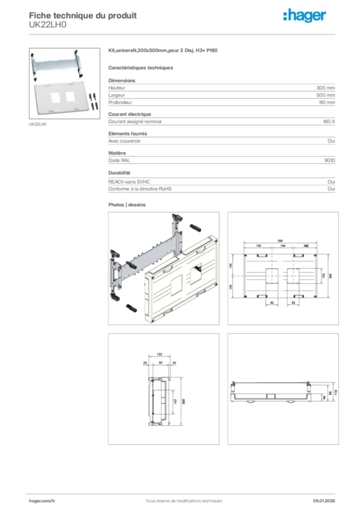 Image Hager Fiche technique du produit UK22LH0 | Hager France