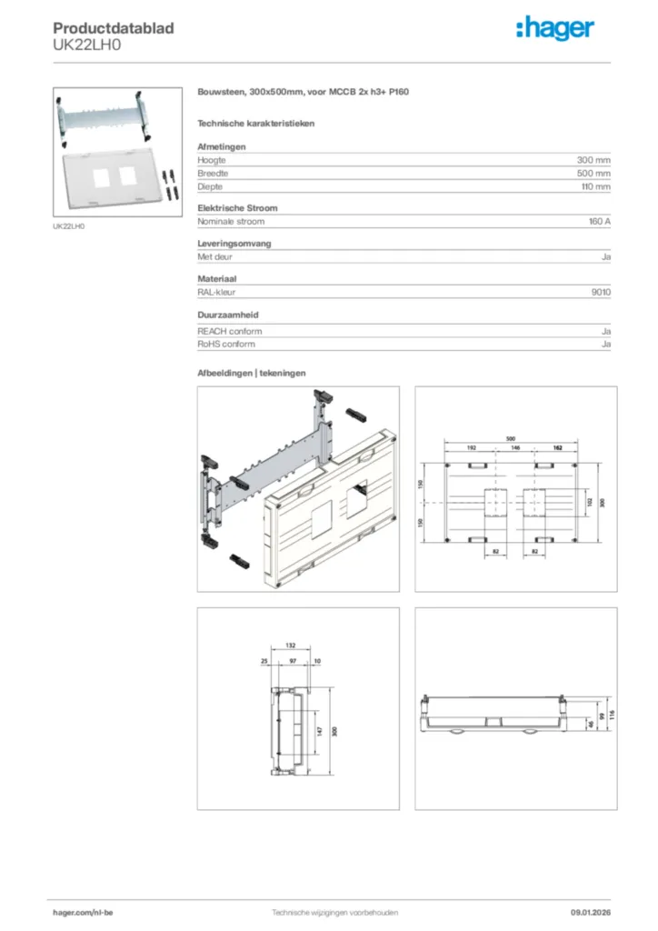 Afbeelding Hager Productdatablad UK22LH0 | Hager Belgium
