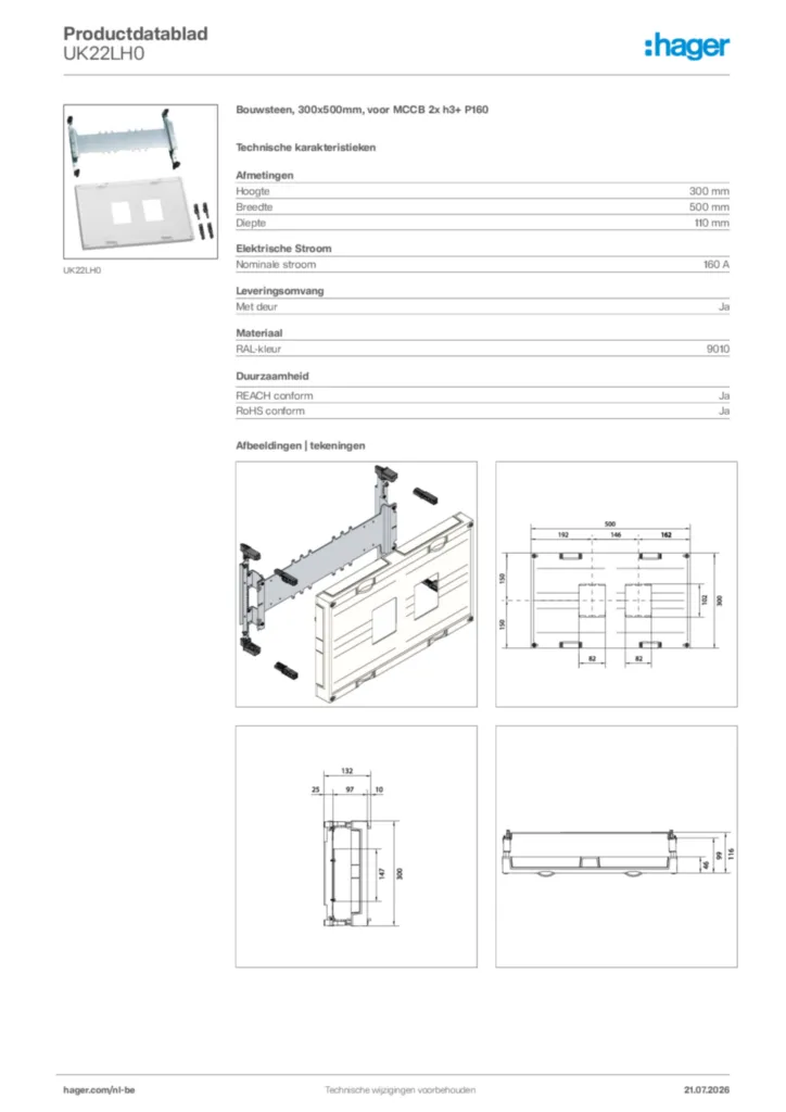 Afbeelding Hager Productdatablad UK22LH0 | Hager Belgium