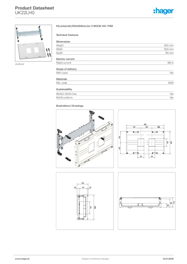 Image Hager Product data sheet UK22LH0  | Hager