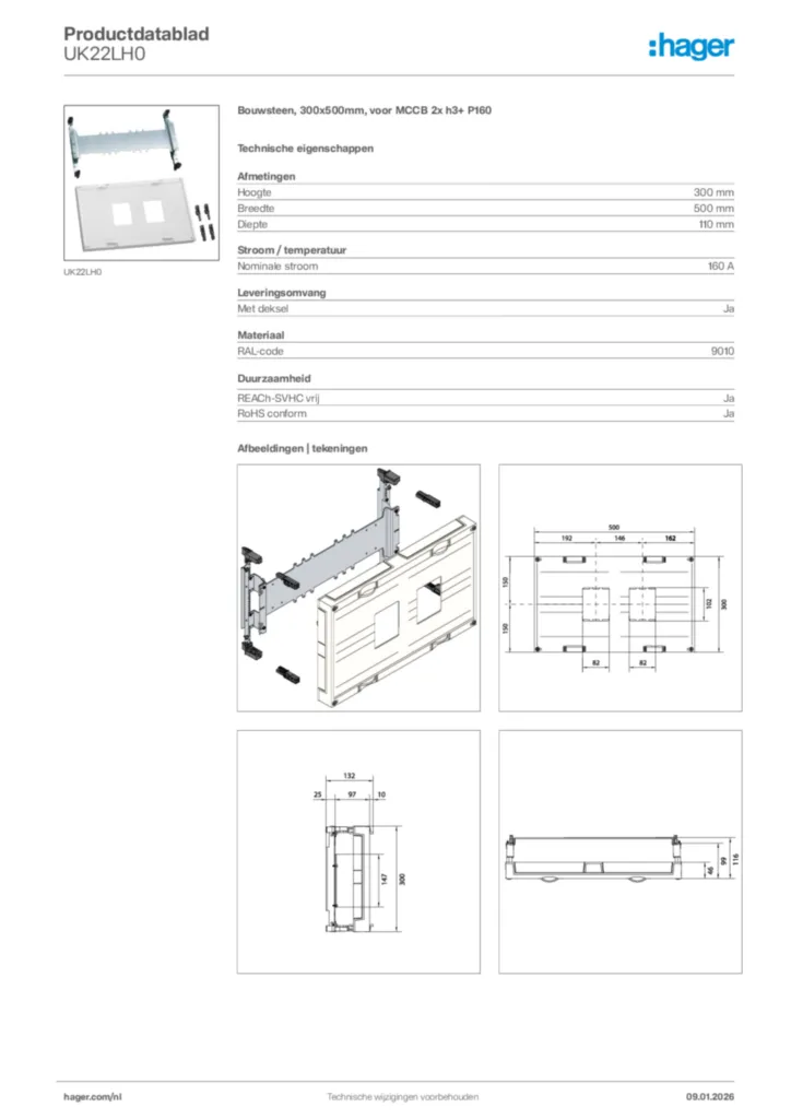Afbeelding Hager Productdatablad UK22LH0 | Hager Nederland