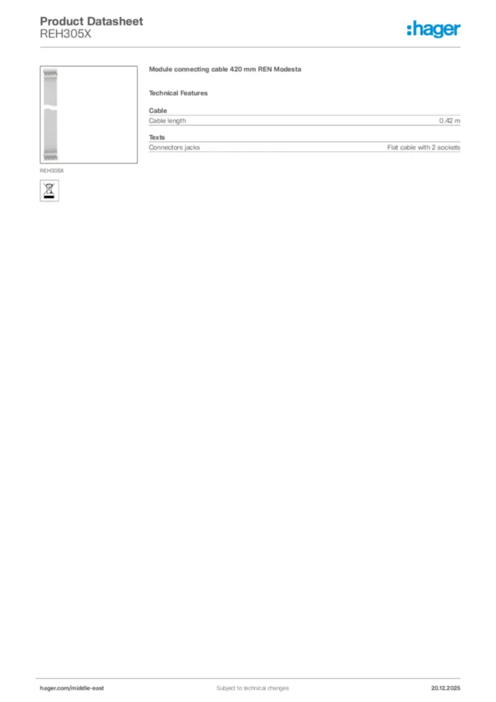 Image Hager Product data sheet REH305X  | Hager