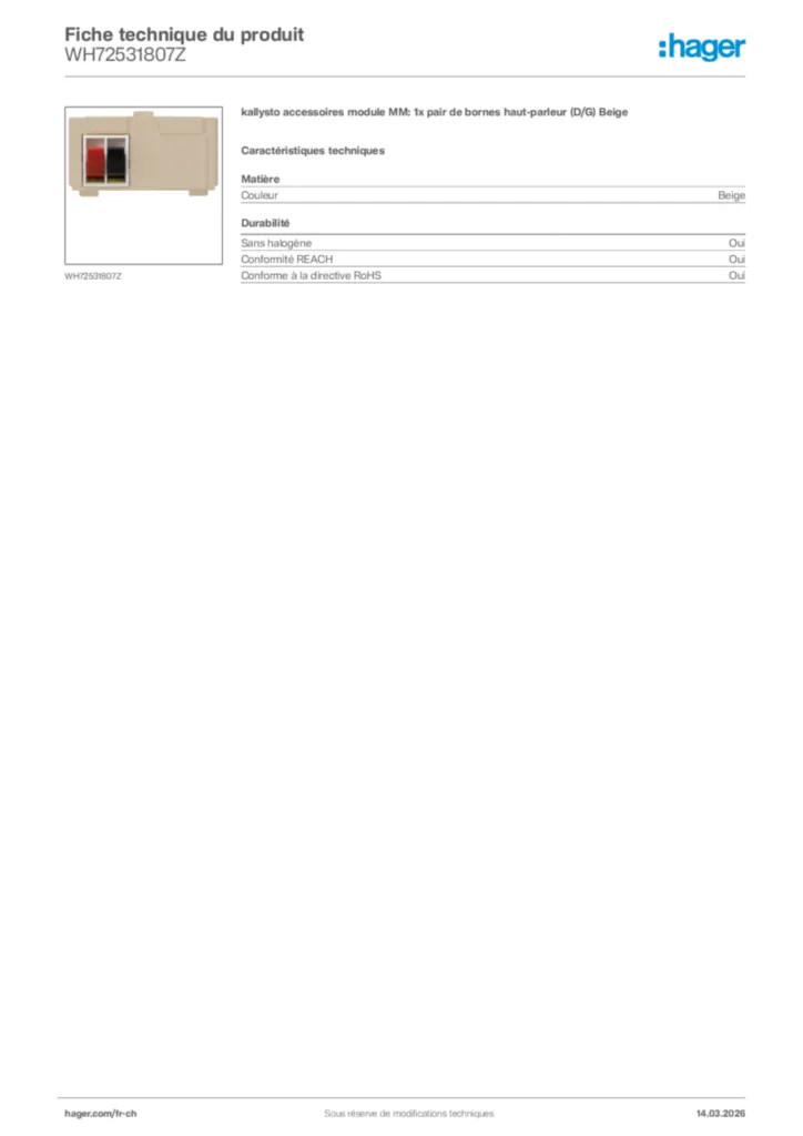 Image Hager Fiche technique du produit WH72531807Z | Hager Suisse