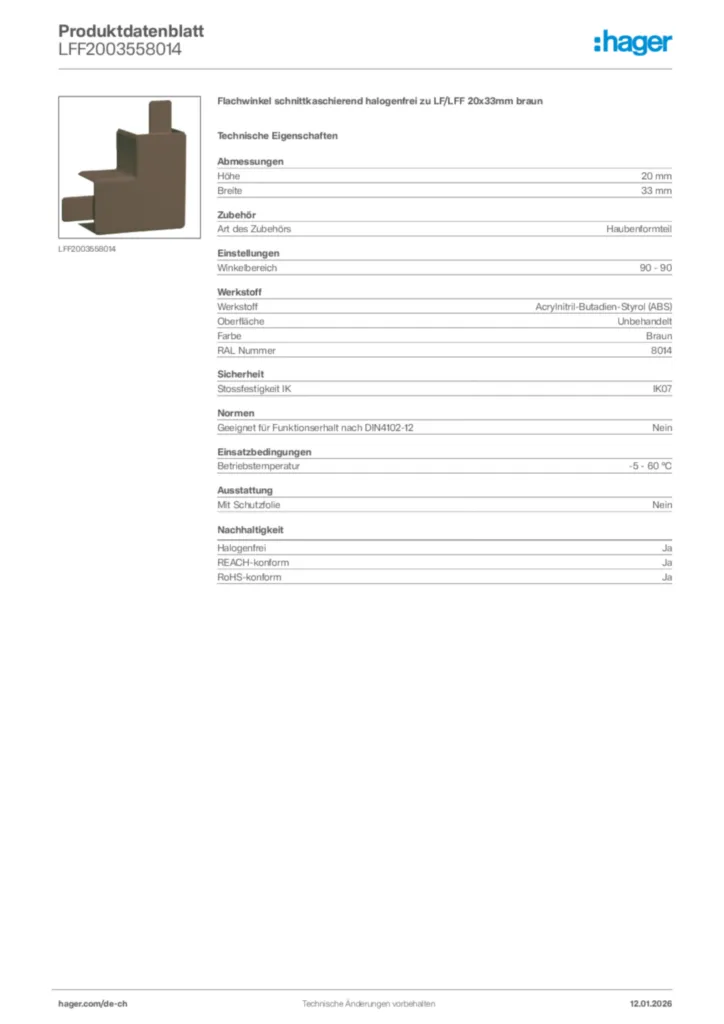 Bild Hager Produktdatenblatt LFF2003558014 | Hager Schweiz
