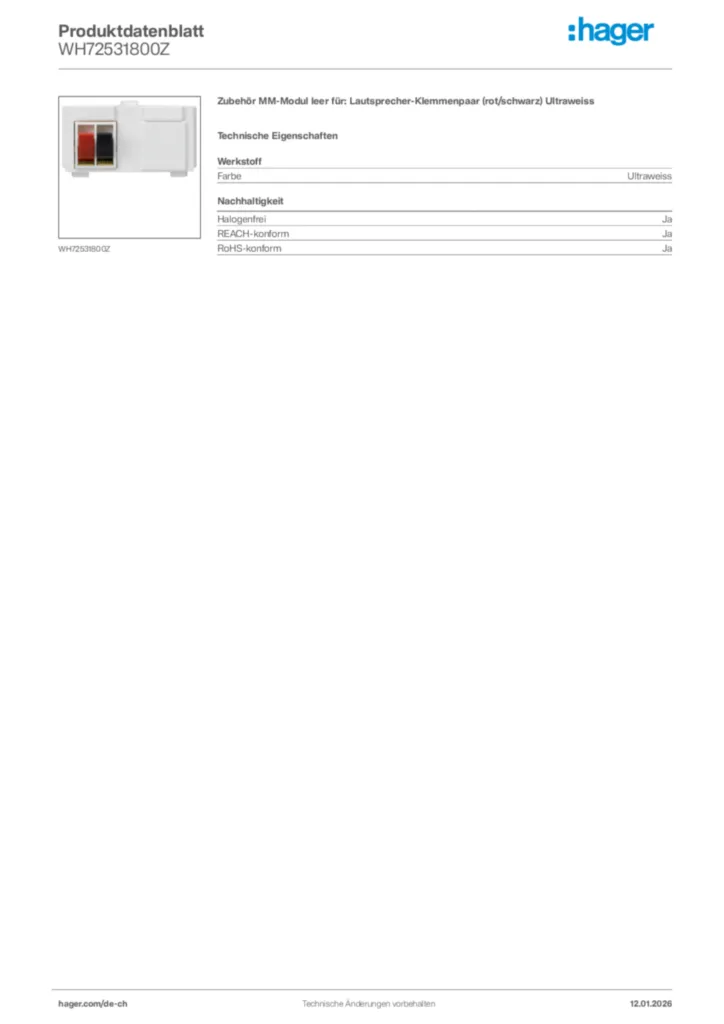 Bild Hager Produktdatenblatt WH72531800Z | Hager Schweiz