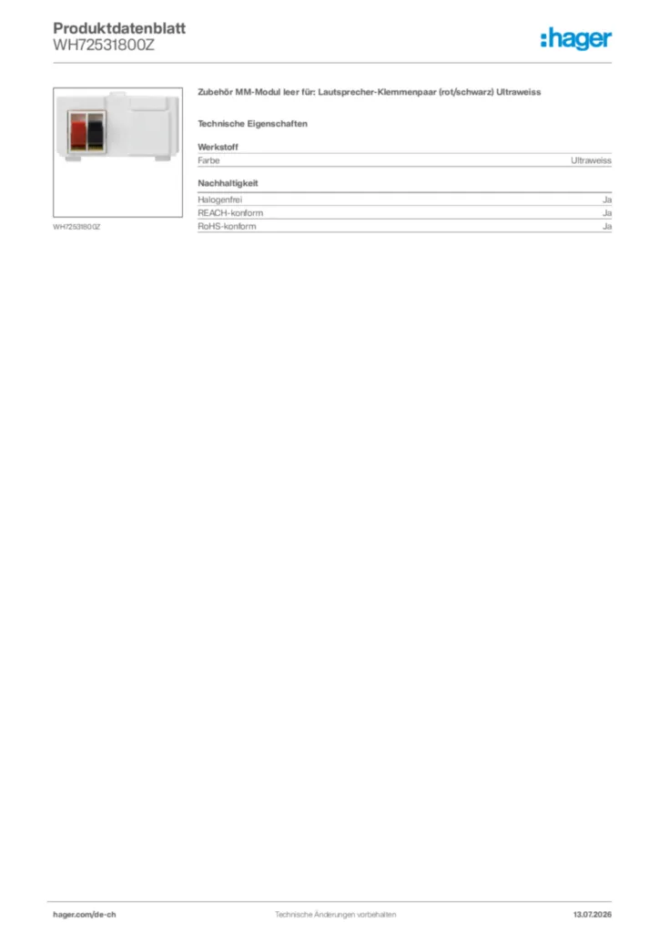 Bild Hager Produktdatenblatt WH72531800Z | Hager Schweiz
