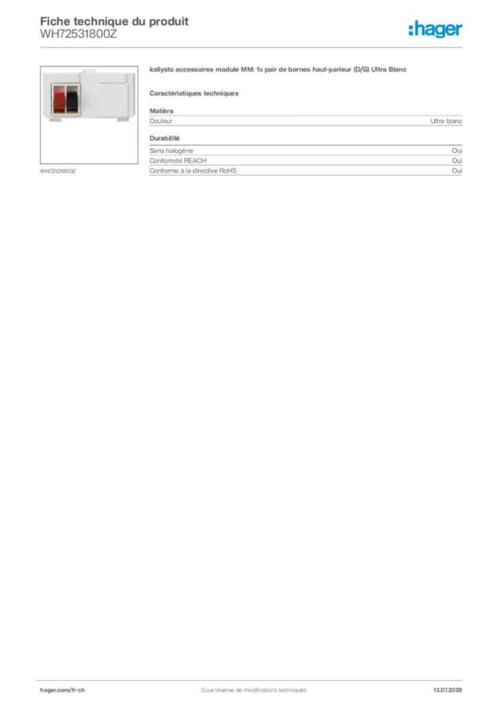 Image Hager Fiche technique du produit WH72531800Z | Hager Suisse