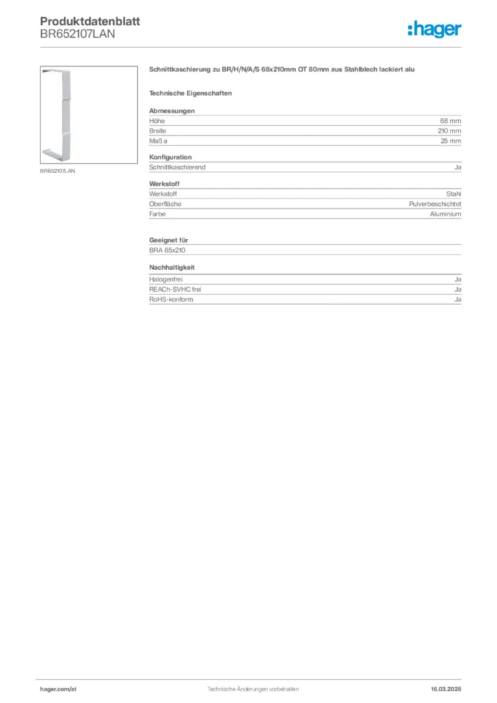 Bild Hager Produktdatenblatt BR652107LAN | Hager Deutschland