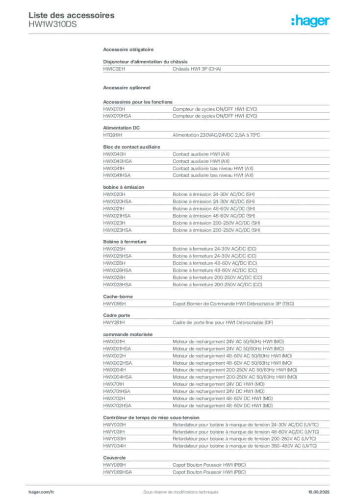 Image Hager Fiche technique du produit HW1W310DS | Hager France