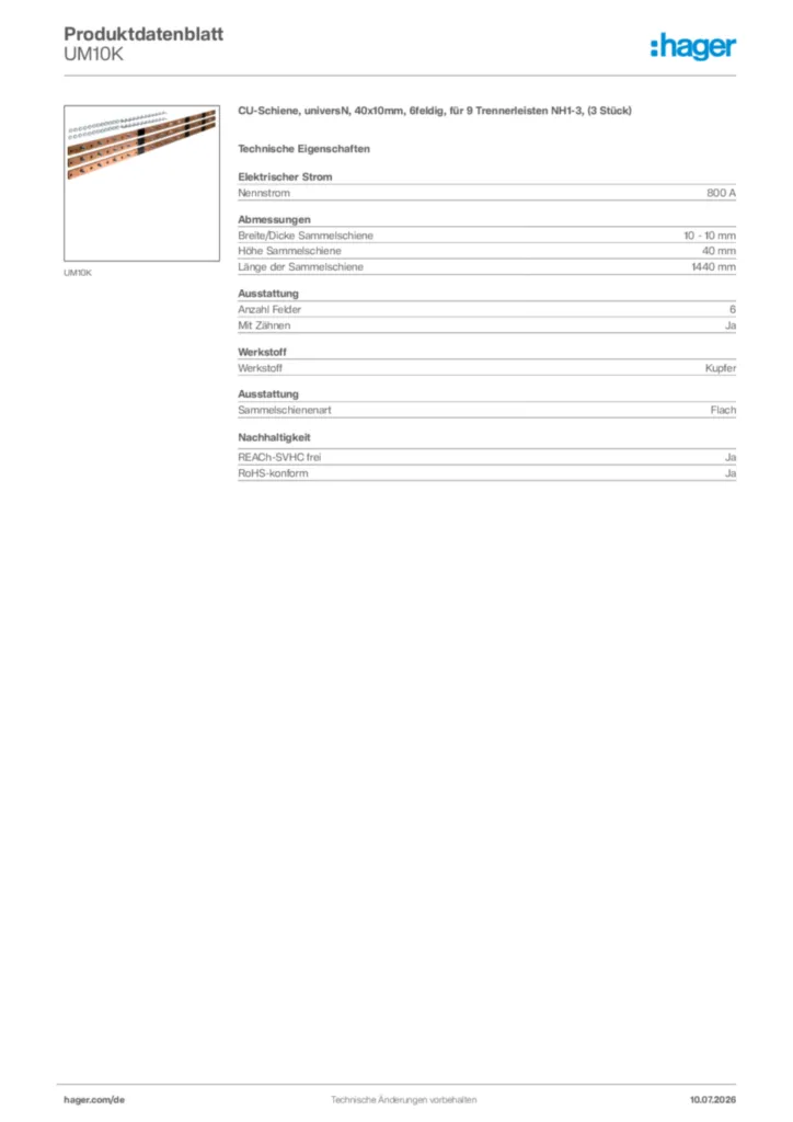 Bild Hager Produktdatenblatt UM10K | Hager Deutschland