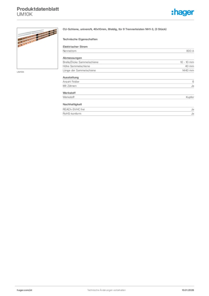 Bild Hager Produktdatenblatt UM10K | Hager Deutschland