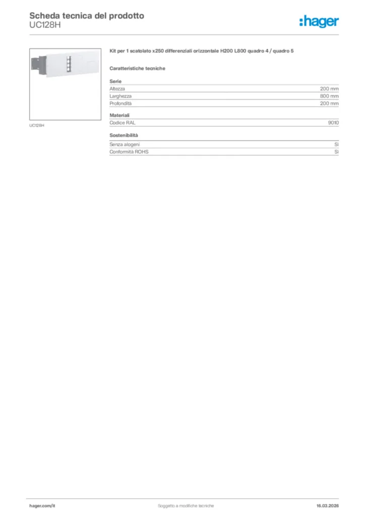 Immagine Hager Scheda tecnica del prodotto UC128H | Hager Italia