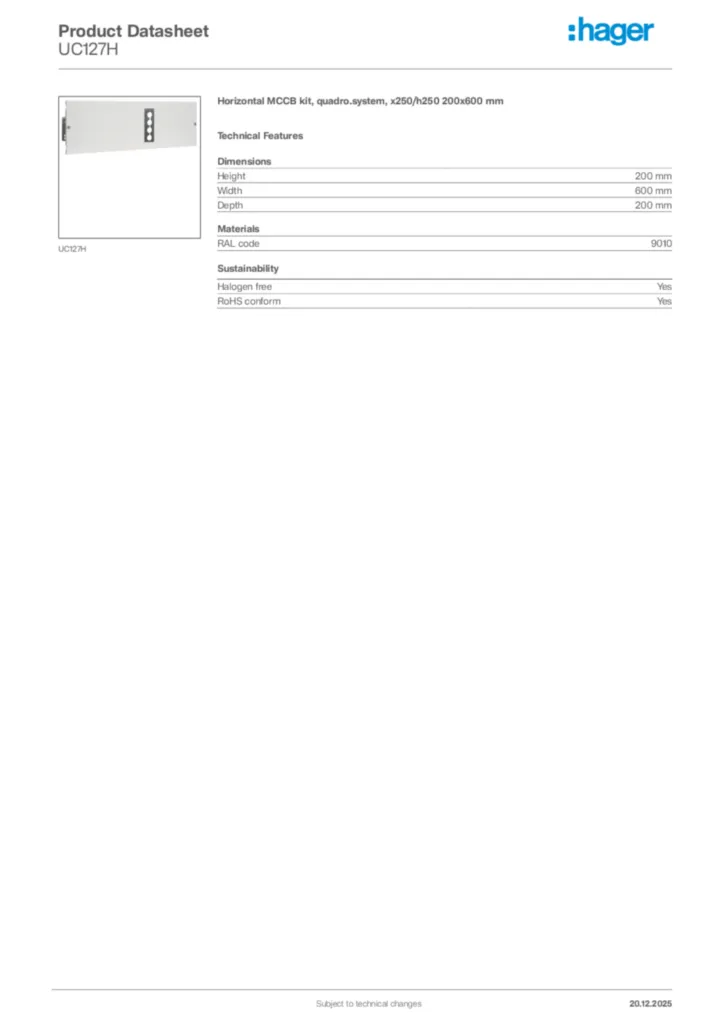 Image Hager Product data sheet UC127H  | Hager Africa