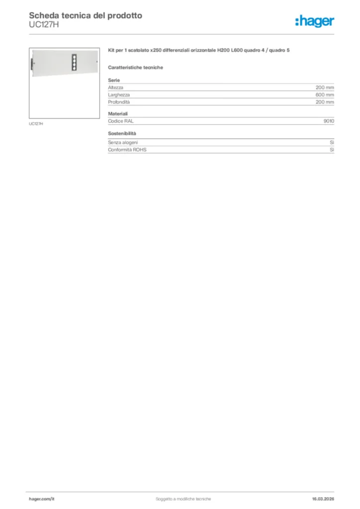Immagine Hager Scheda tecnica del prodotto UC127H | Hager Italia