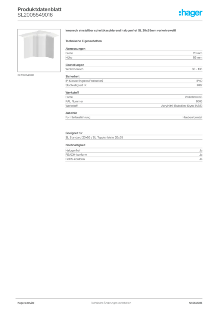 Hager Produktdatenblatt SL2005549016