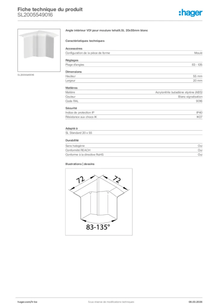 Image Hager Fiche technique du produit SL2005549016 | Hager Belgique