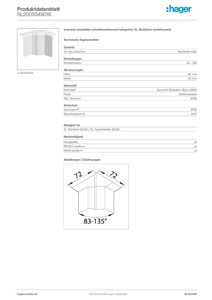 Bild Hager Produktdatenblatt SL2005549016 | Hager Schweiz
