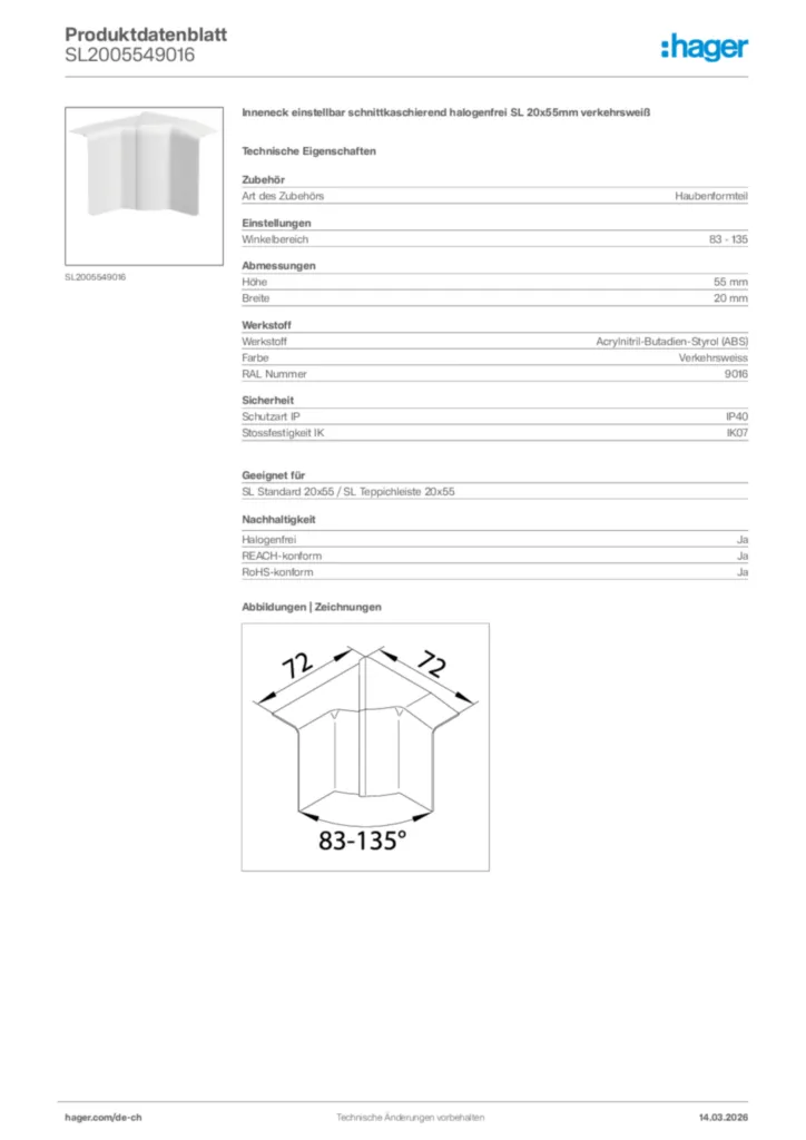 Bild Hager Produktdatenblatt SL2005549016 | Hager Schweiz