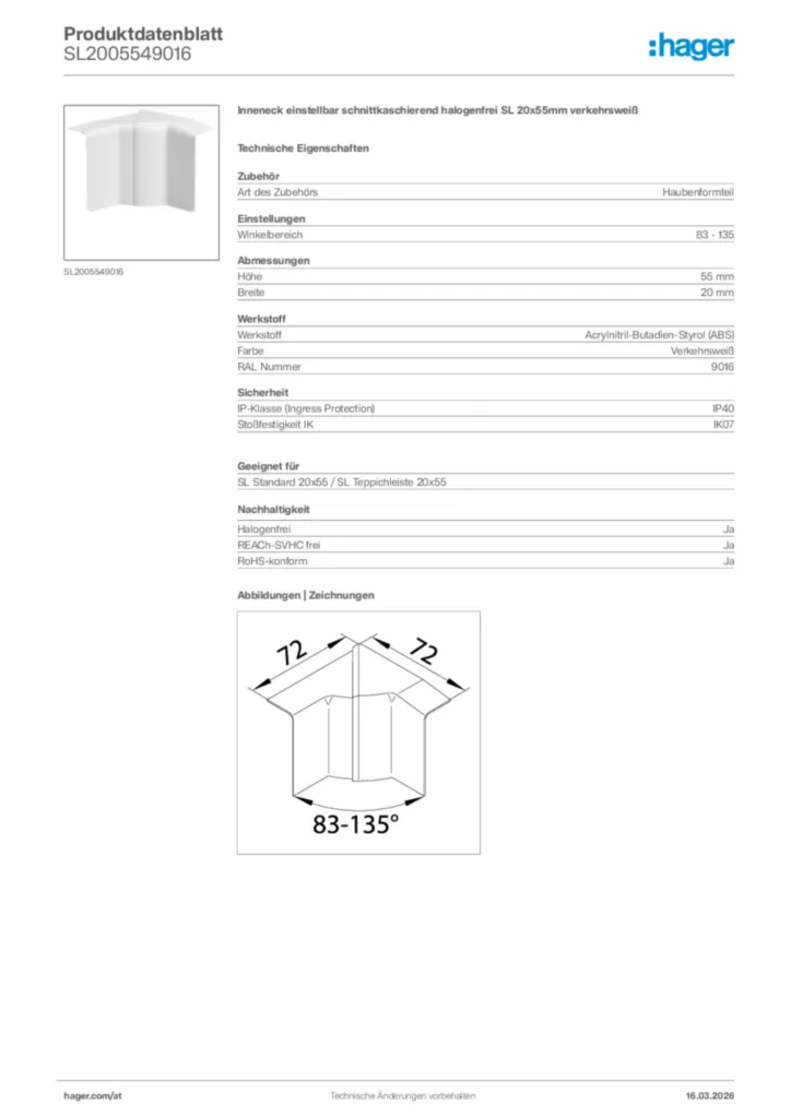 Bild Hager Produktdatenblatt SL2005549016 | Hager Deutschland